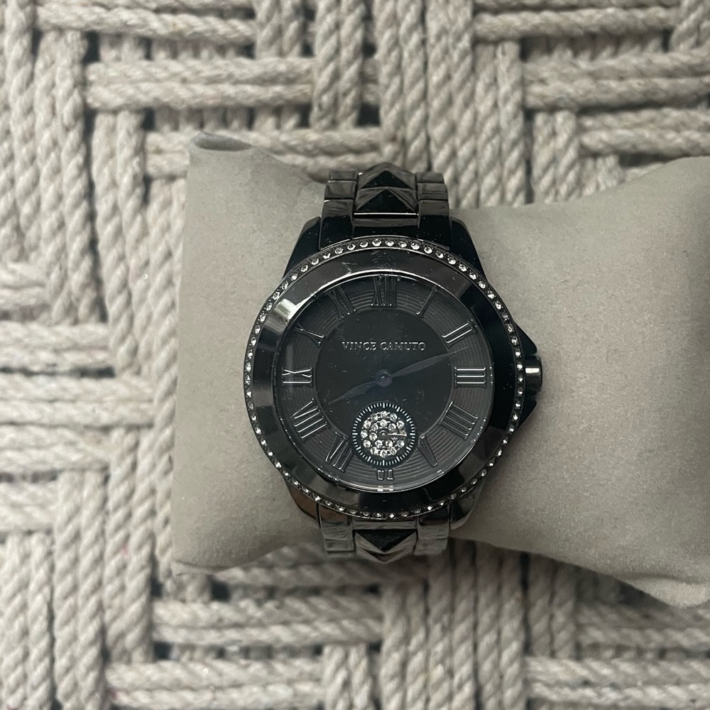 Vince Camuto Women’s VC/ 5049 Swarovski Crystal black band and face